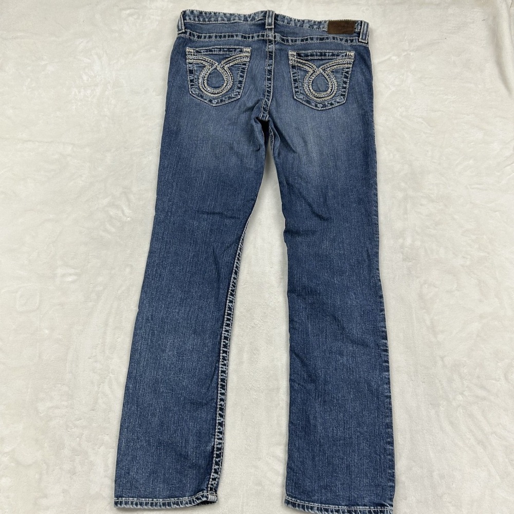 Big Star Kate Straight Jeans Women 32R Blue Distressed Embroidered Low Rise